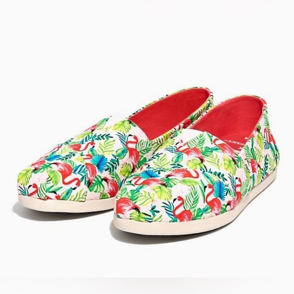 Toms Women’s Alpargata Pink Pearl Paper Source Flamingos Print Shoes Size 8 NWT - Picture 1 of 8